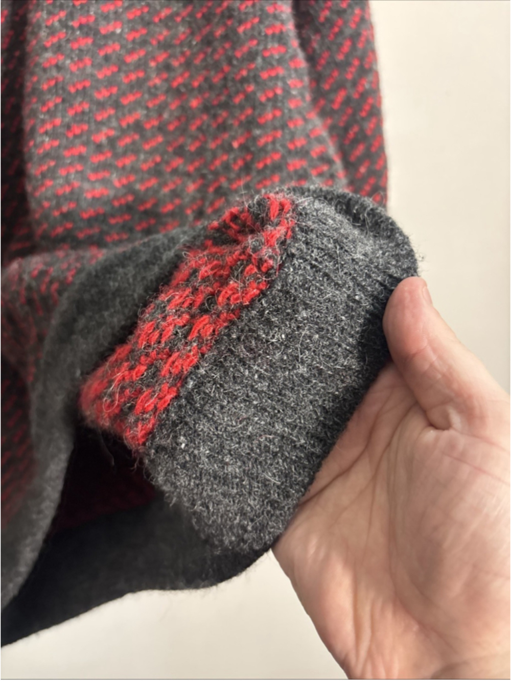 VTG LL Bean Birdseye Norwegian Sweater Men’s Large Tall Wool Made In Norway Red - Picture 4 of 8